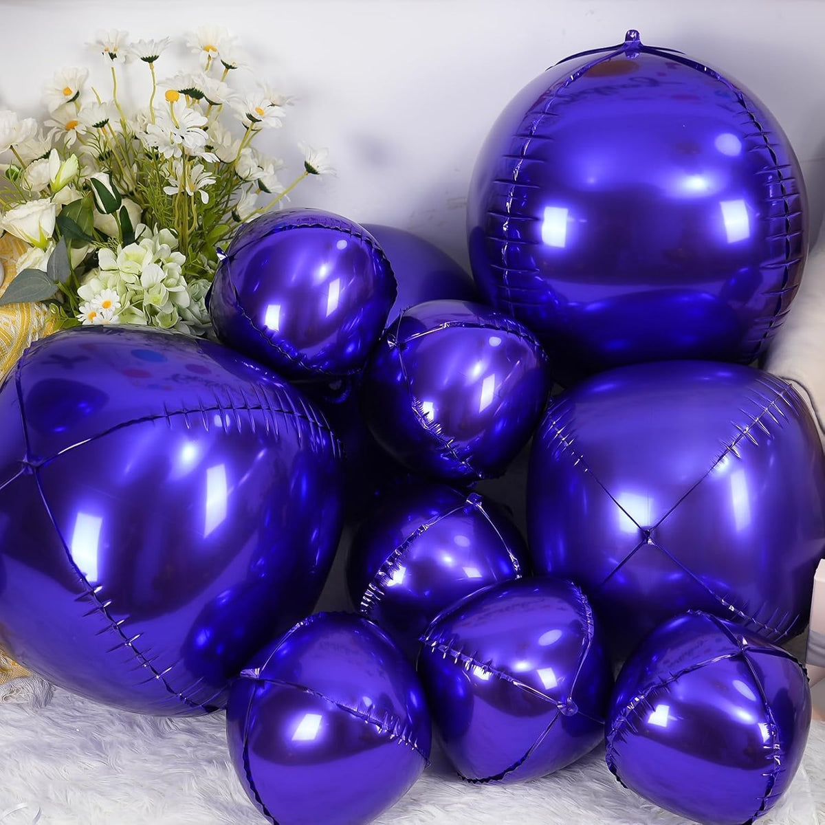 12Pcs Dark Purple Round Foil Balloons, 22" 15" 10" 4D Helium Ball Balloon, Metallic Purple Foil