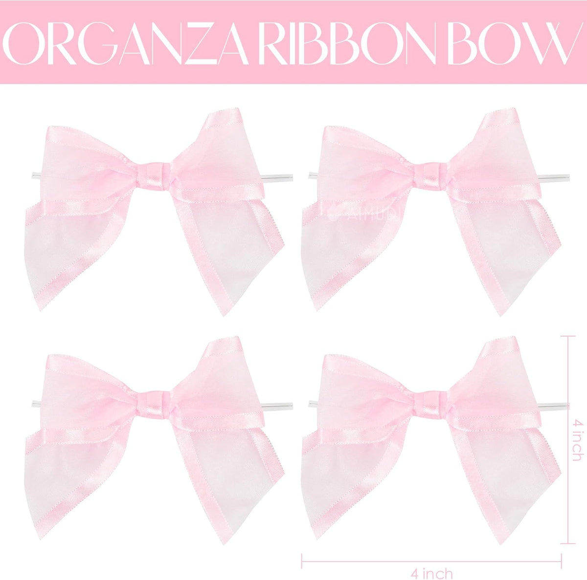 AIMUDI Pink Ribbon Bows 4" Organza Bows Premade Twist Ties Bows for Gift Wrapping Crafts Treat Bags