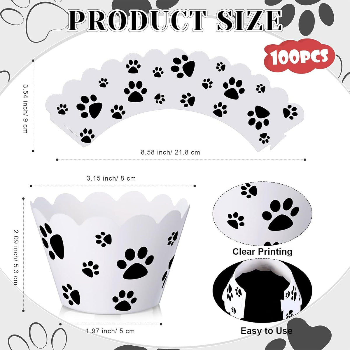 Domensi 100 Pcs Dog Paw Cupcake Wrappers Puppy Themed Cupcake Liners Rustic Baking Cups Baking