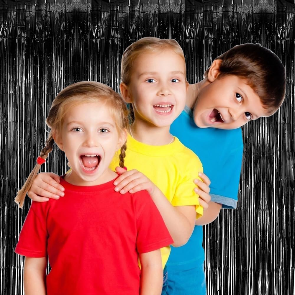 10 Pack Black Party Streamers Backdrop Tinsel Foil Fringe Curtains Halloween Birthday Party