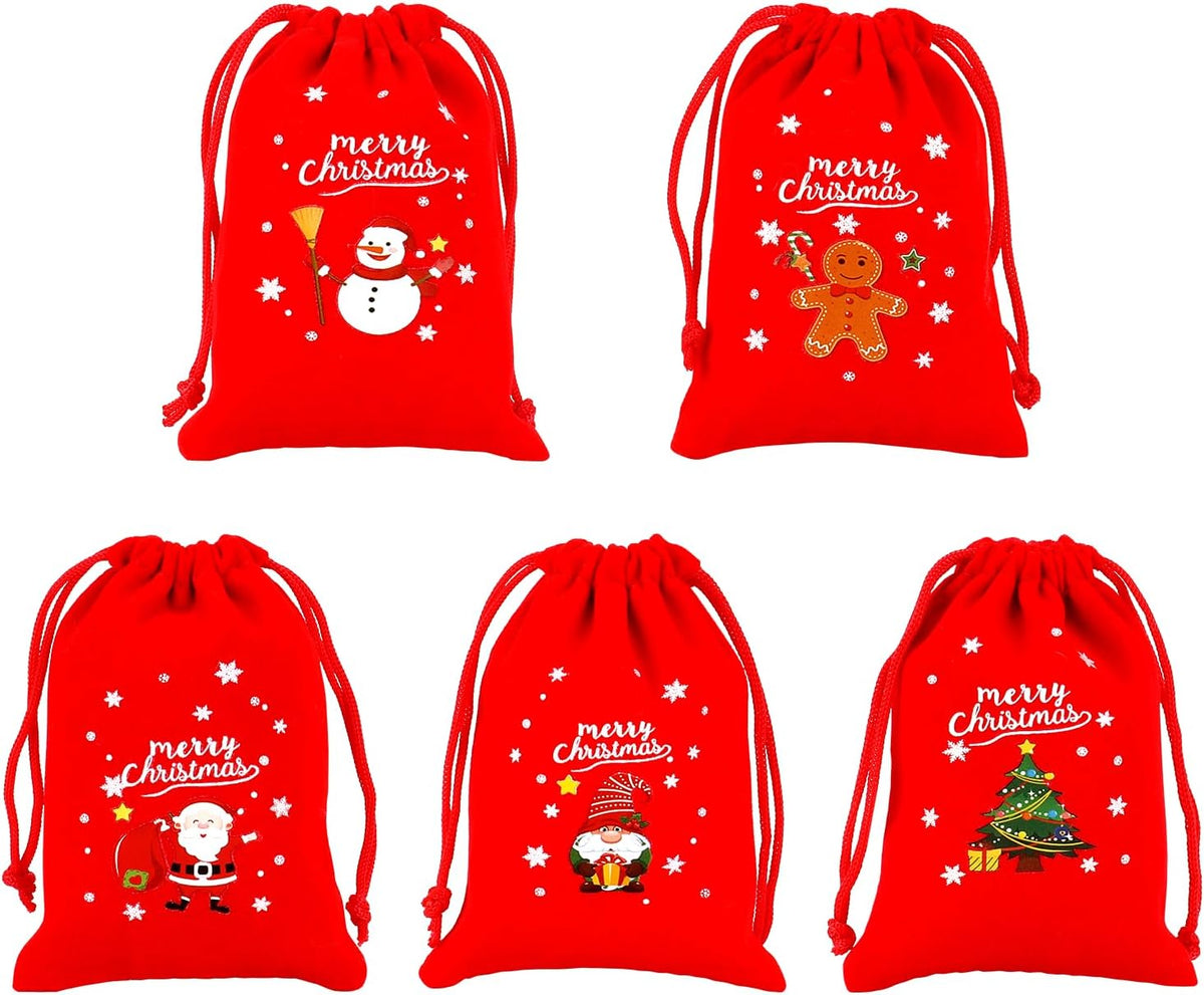 Tapleap Velvet Coth Christmas Bags with Drawstring, 50Pcs 3x4 for Wrapping Christmas Party Favors