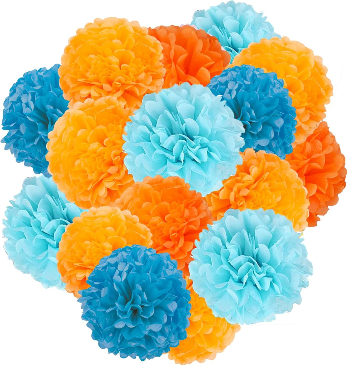 Capesaro Blue and Orange 12PCS Paper Pom Poms Party Decorations for Girl Birthday College