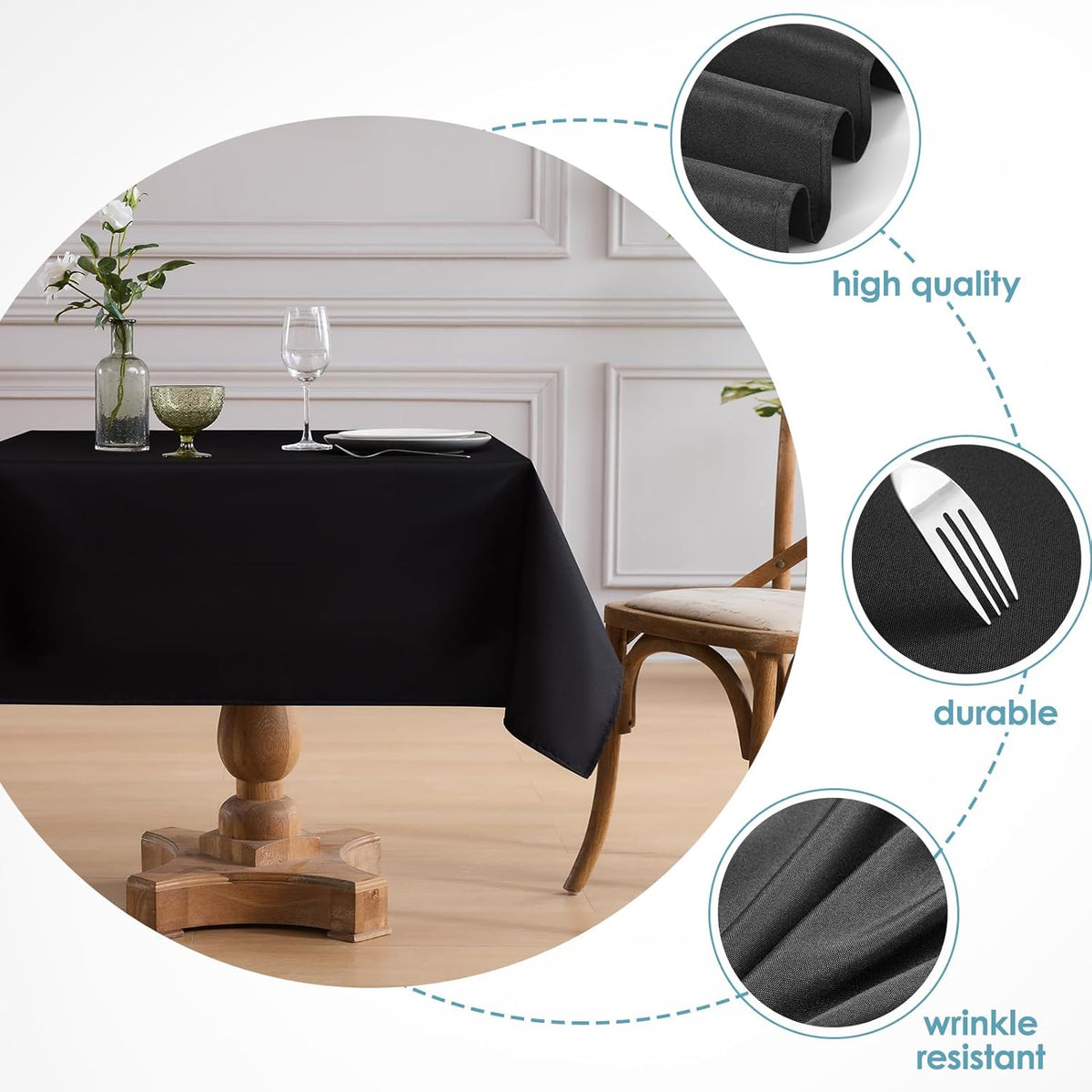 VidaFete Square Tablecloth 52 x 52 Inch Tablecloths Stain Wrinkle Resistant Polyester Dining Table