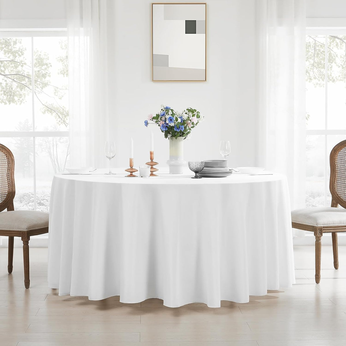 Round Tablecloth 10 Pack 90 Inch White Tablecloths Washable Decorative Linen Polyester Table