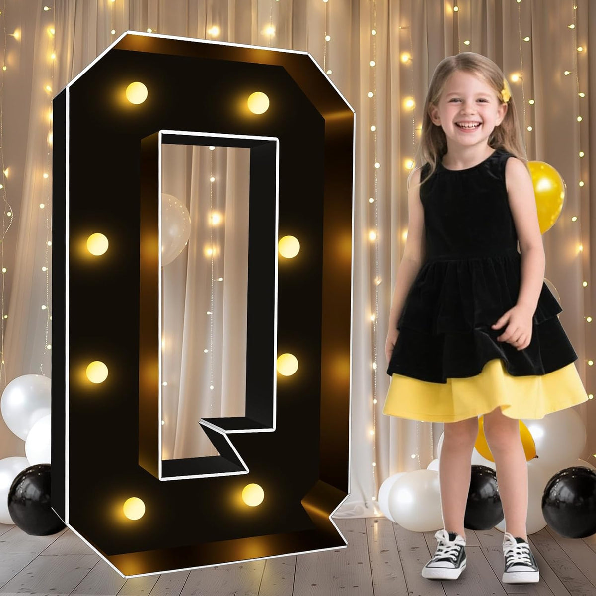 Pooqla 3FT Marquee Light Up Letters, Black LED Party Decor Large Marquee Letters 3 Feet Tall, Giant