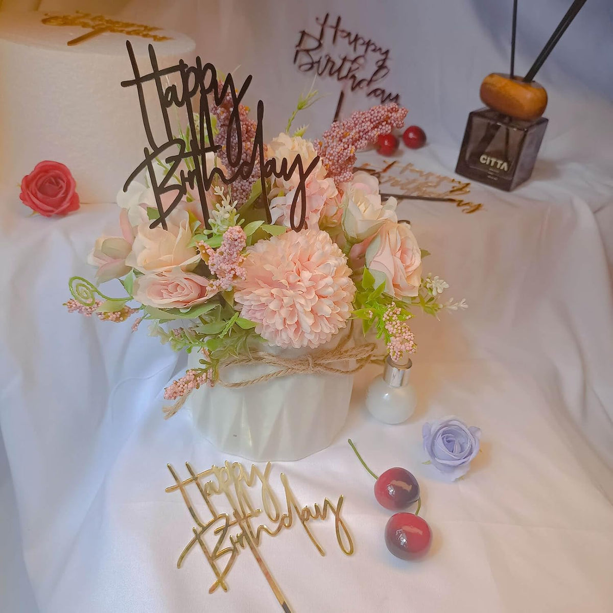 Black Happy Birthday Cake Topper – 1 pc, 5.3x3.9 Inch Acrylic Cake Decorations – Easy-to-Use