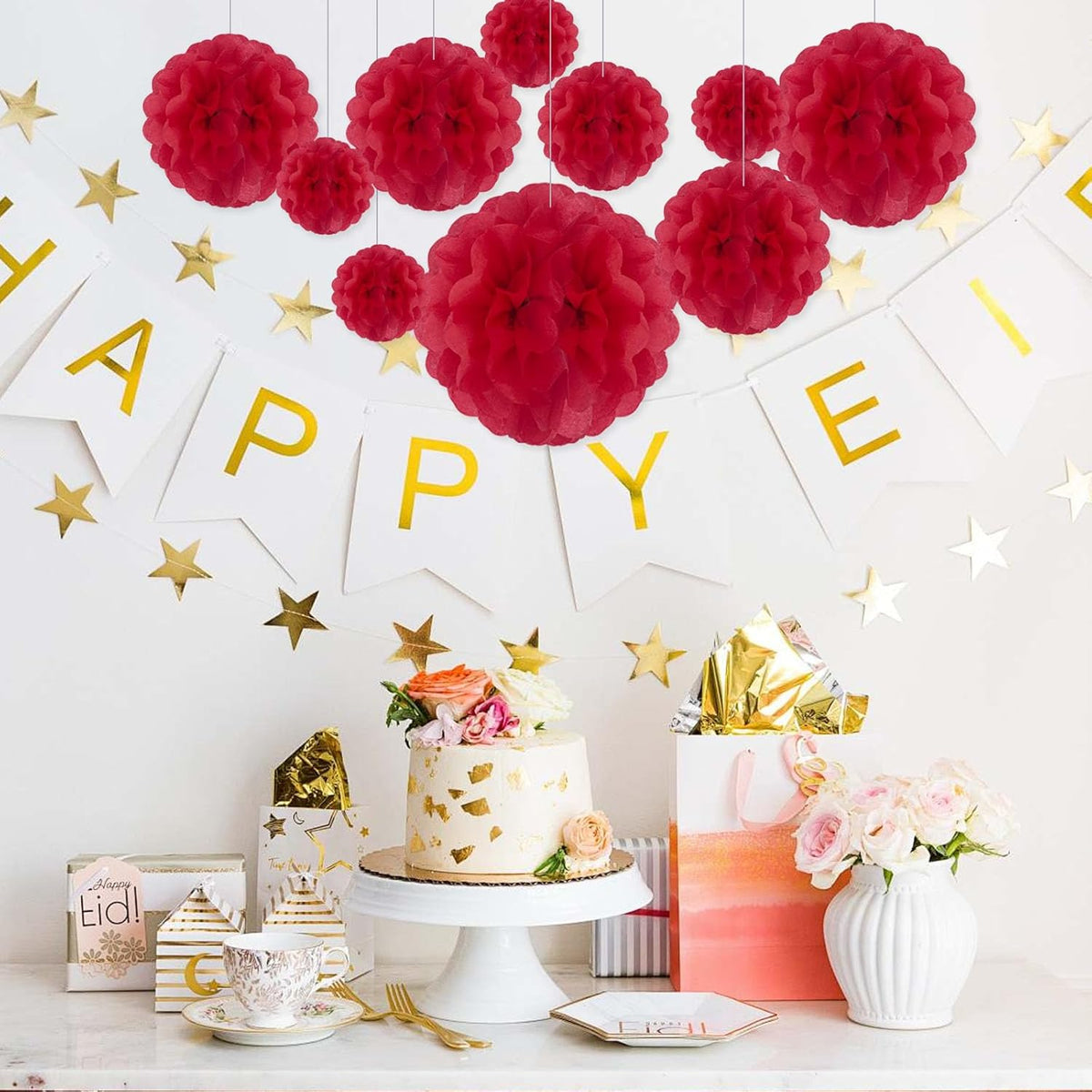 Tissue Paper Pom Poms, Red Tissue Paper Flowers, Hanging Flower Balls for Weddings Fiesta Parties