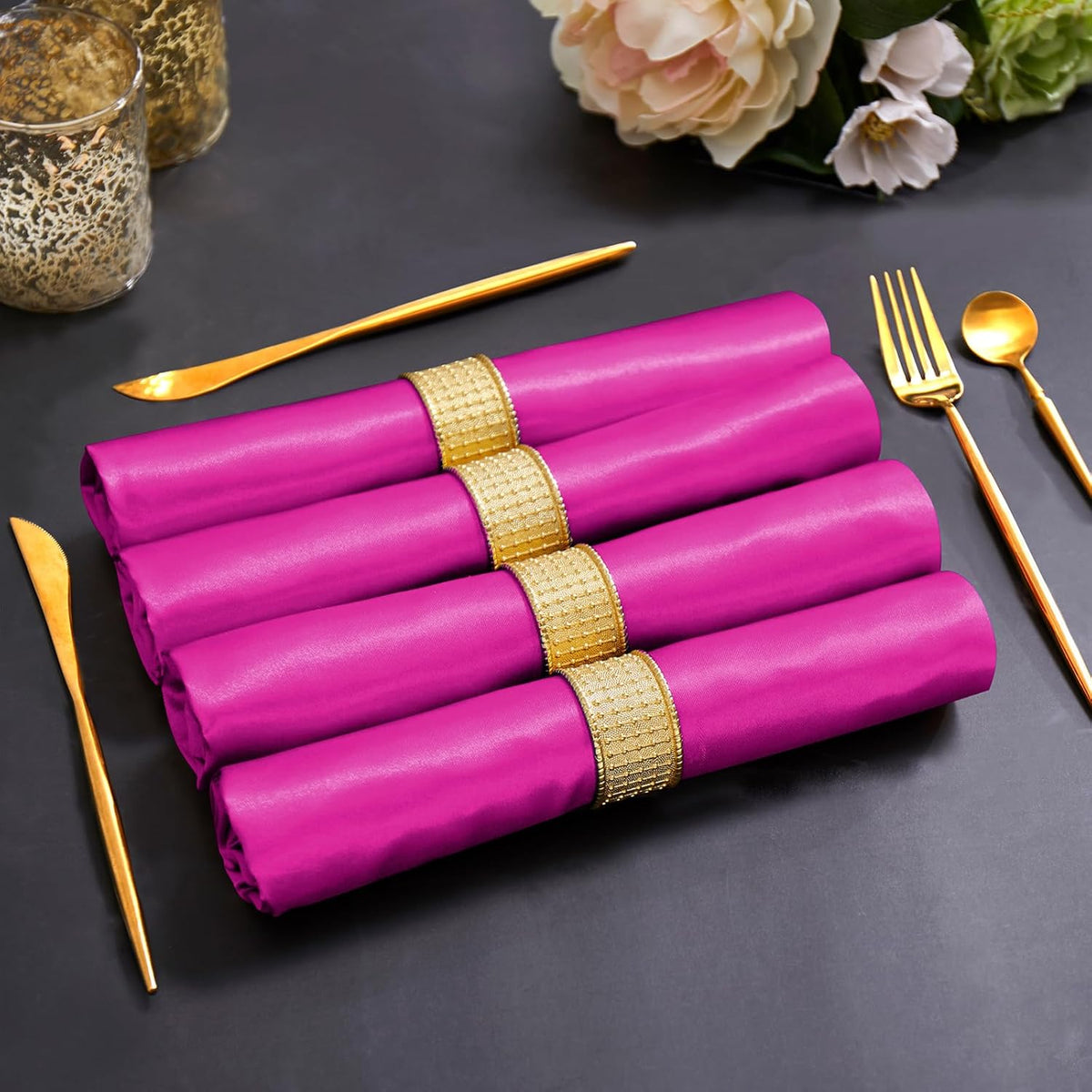 Horbaunal 30 Pack Hot Pink Satin Napkins 20 x 20 Inch, Square Soft Table Dinner Napkins, Silky