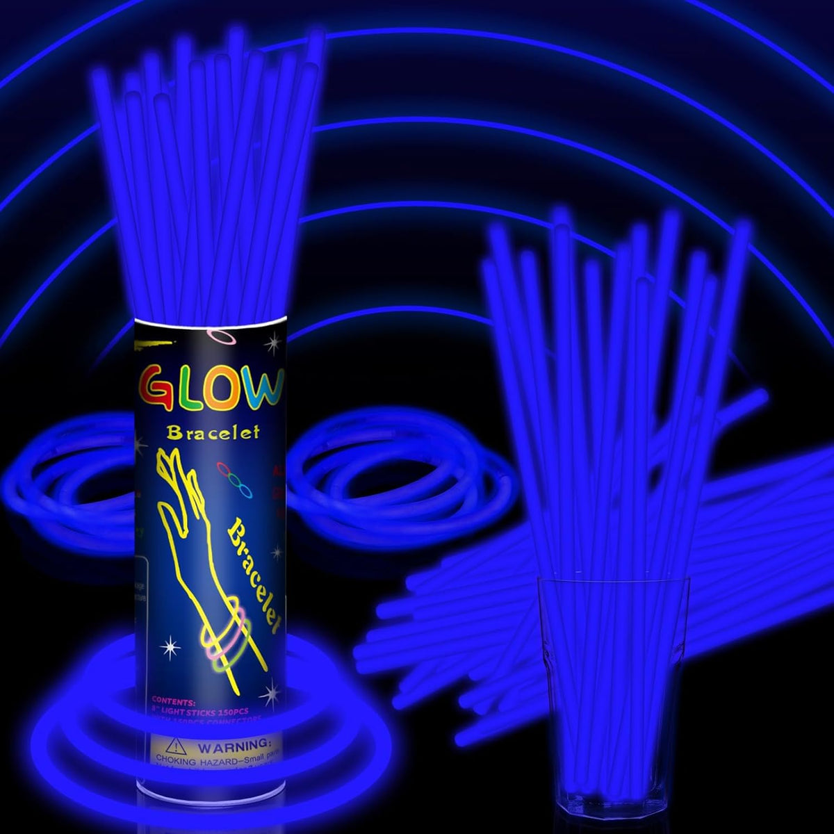100 Pack 8” Blue Glow Sticks Bulk with 100 Connectors Neon Glow In The Dark Party favors Supplies