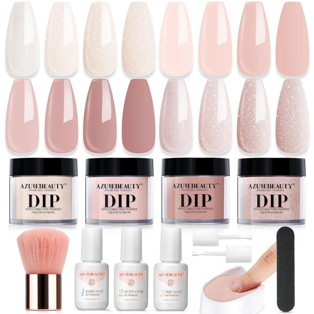 AZUREBEAUTY Dip Powder Nail Kit Starter, All Season Nude Skin Glitter 4 Colors Dipping Powder