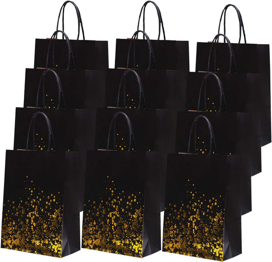 Cooraby 30 Pieces Bronzing Gold Black Paper Kraft Polka Dot Party Bags With Handle for Party Favors