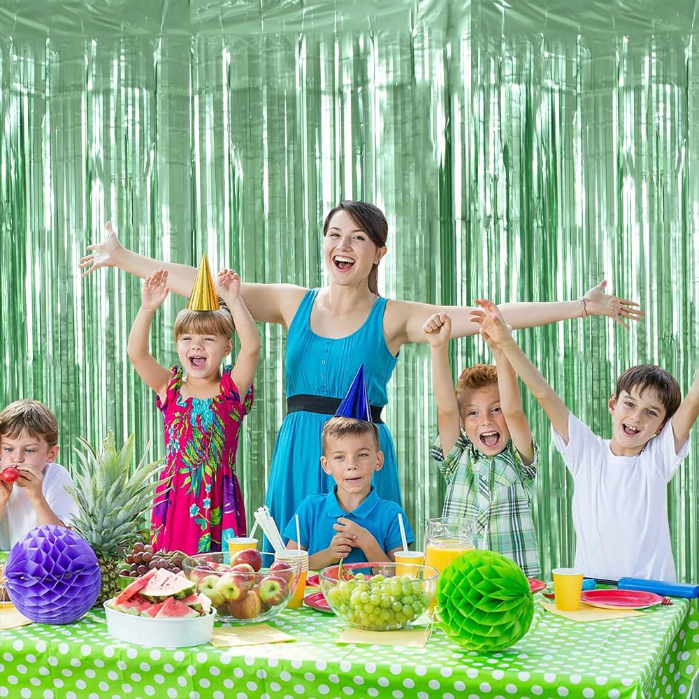 BEISHIDA 2 Pcs Light Green Door Streamers Tinsel Curtain Party Backdrop Fringe Foil Wall Background