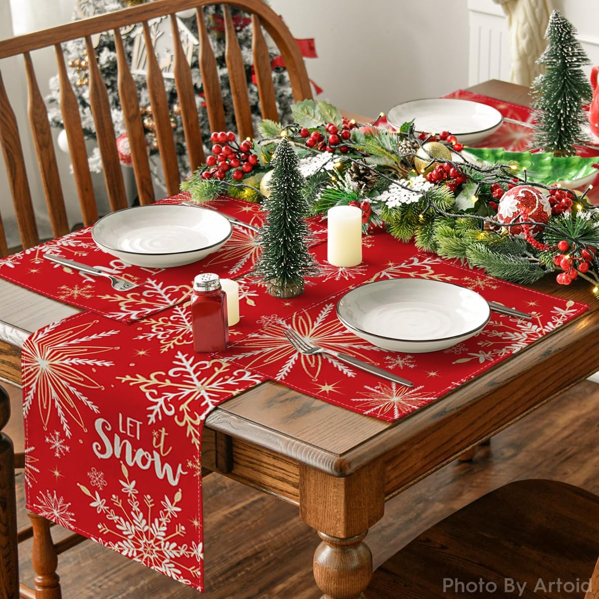 Artoid Mode Red Snowflake Let It Snow Winter Placemats for Dining Table, 12 x 18 Inch Seasonal