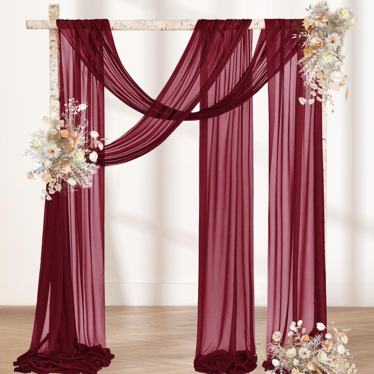 MLMW Christmas Wedding Arch Draping Fabric 2 Panels 29" x 20Ft Burgundy Sheer Wedding Arch Backdrop