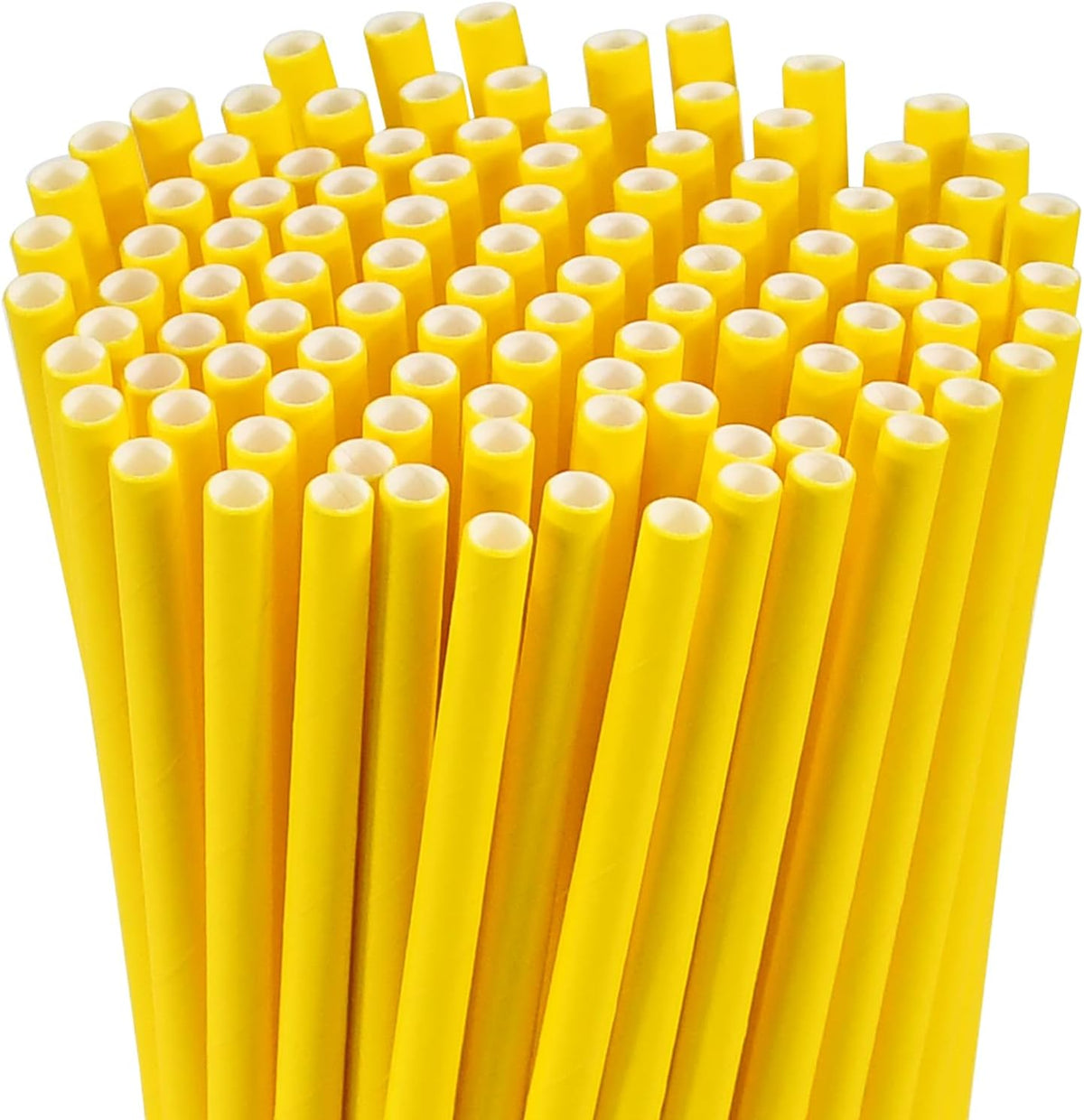 Solid Yellow Disposable Paper Drinking Straws 7.75 inch 100 Counts - for Beverage, Birthday, Party