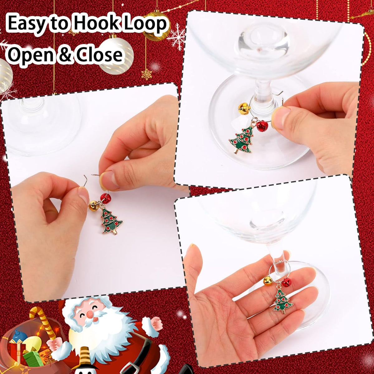 SANNIX 24pcs Christmas Wine Glass Charms - Identification Markers for Stem Glasses, Wine Tasting