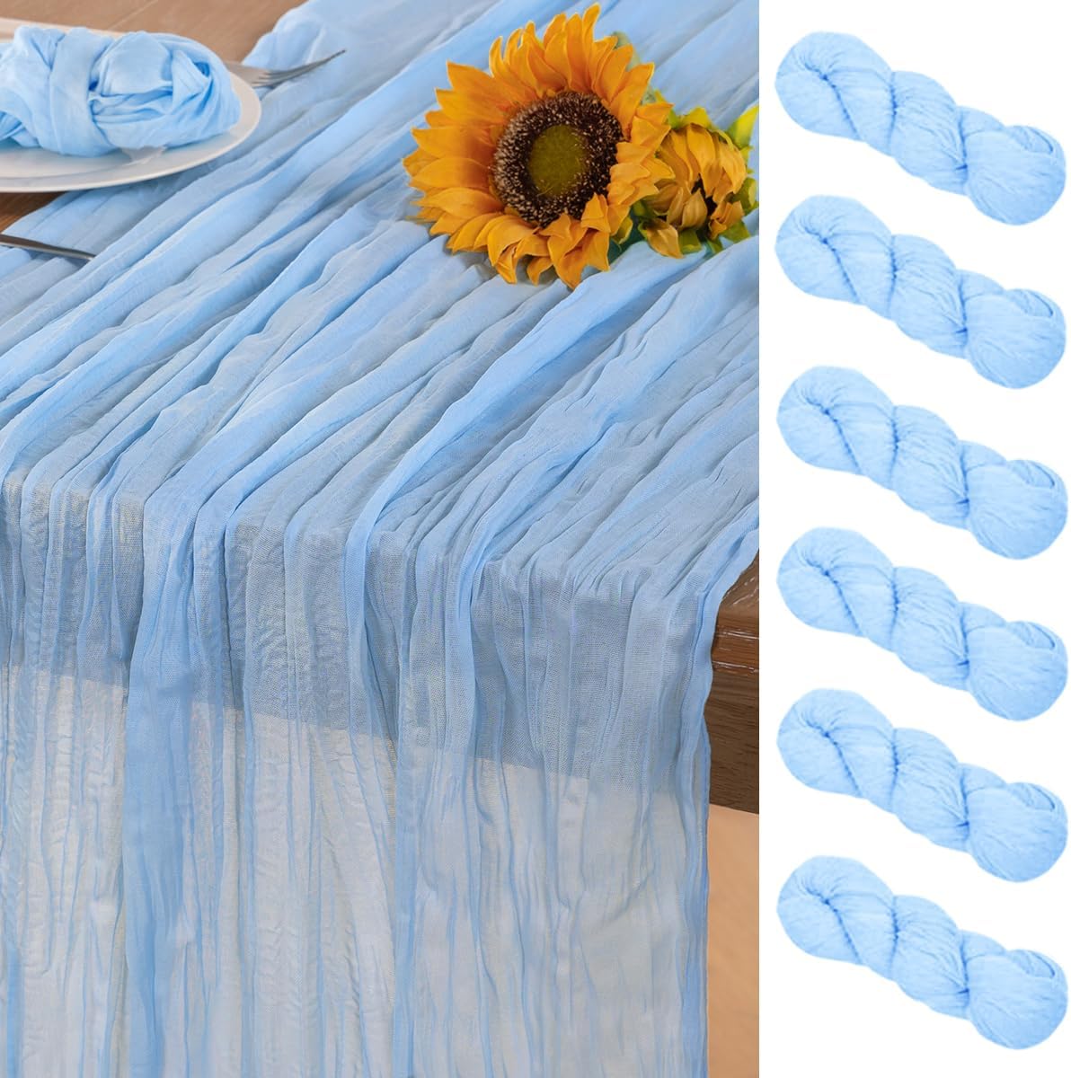 Baby Blue Cheesecloth Table Runner 6 Pack Fall Table Runners Boho Gauze 120 Inches Light Blue