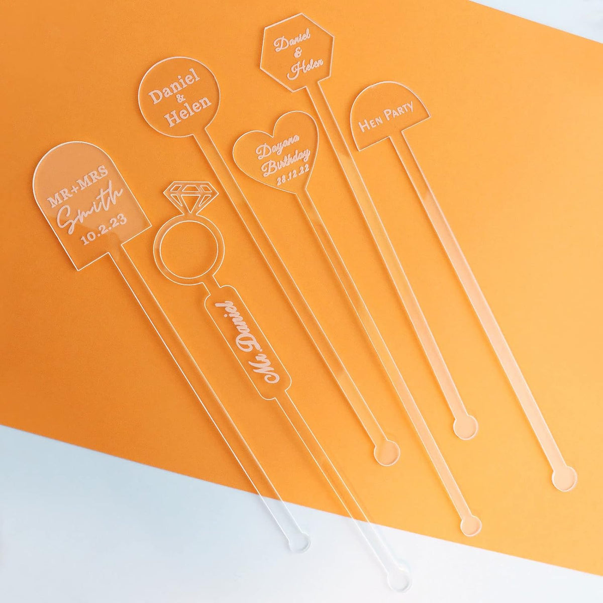 20Pcs Personalized Acrylic Stir Sticks,Custom Cocktail Swizzle Sticks Bar Drinks Mixing Rod for