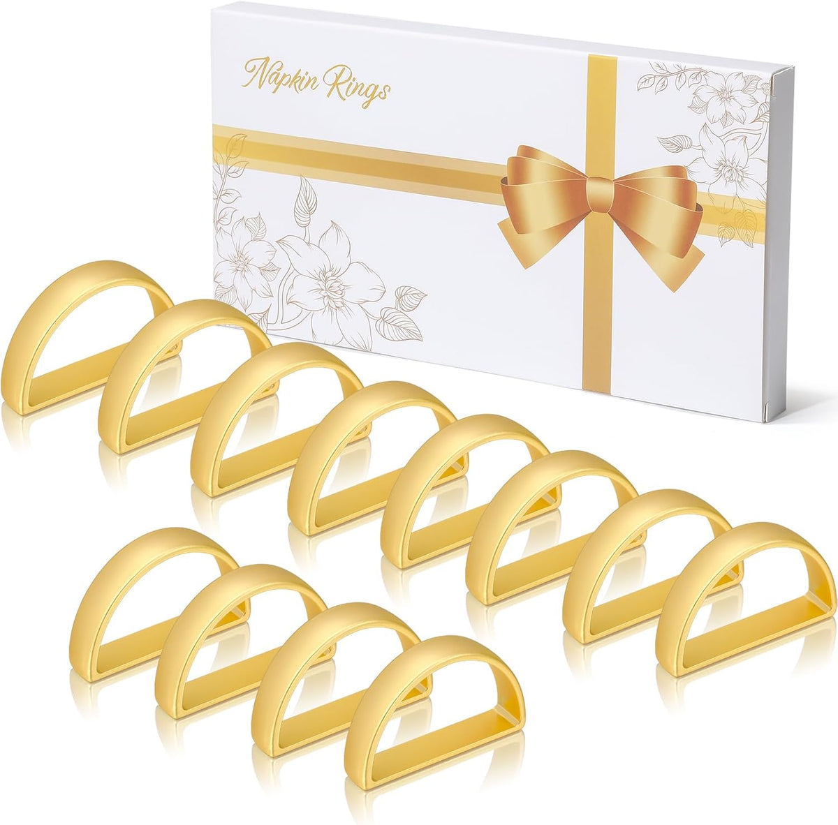 KPOSIYA Napkin Rings Set of 12, Metal Gold Napkin Rings Bulk for Table Settings, D-Shape Napkin
