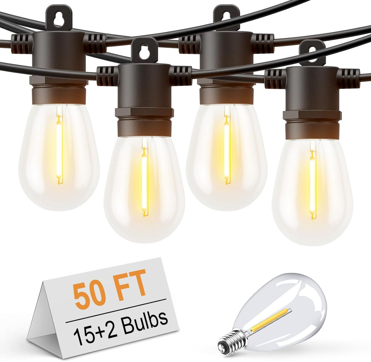 Svater Outdoor String Lights 50 FT, Patio Light for Outside with Shatterproof LED Bulbs, IP65