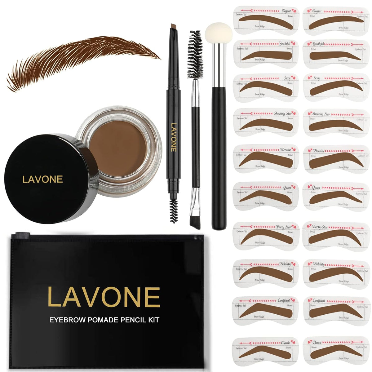 LAVONE Eyebrow Stamp Stencil Kit for Eyebrows, Brow Stamp Trio Kit with Waterproof Eyebrow Pencil