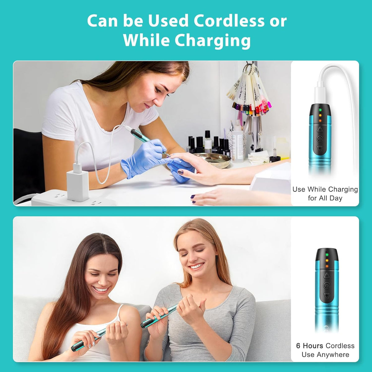 COSLUS Cordless Nail Drill Electric File: Professional for Acrylic Gel Dip Powder Nails Portable