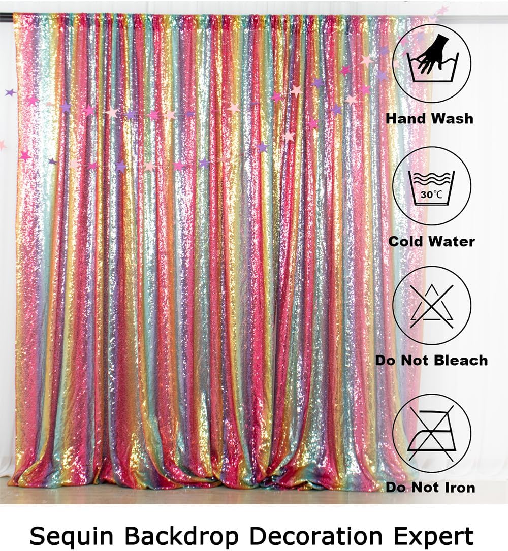ShinyBeauty Rainbow Sequin Curtain Backdrop 5FTX10FT Sequin Wedding Backdrops for Photography