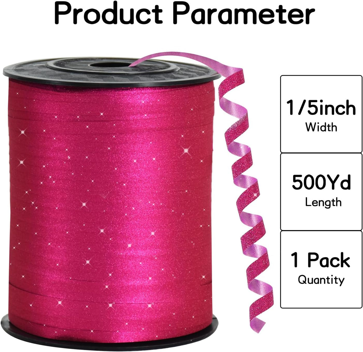 BEISHIDA Glitter Ribbon - 500 Yards Hot Pink, Curling Crimped, Shiny for Gift Wrapping, Birthday