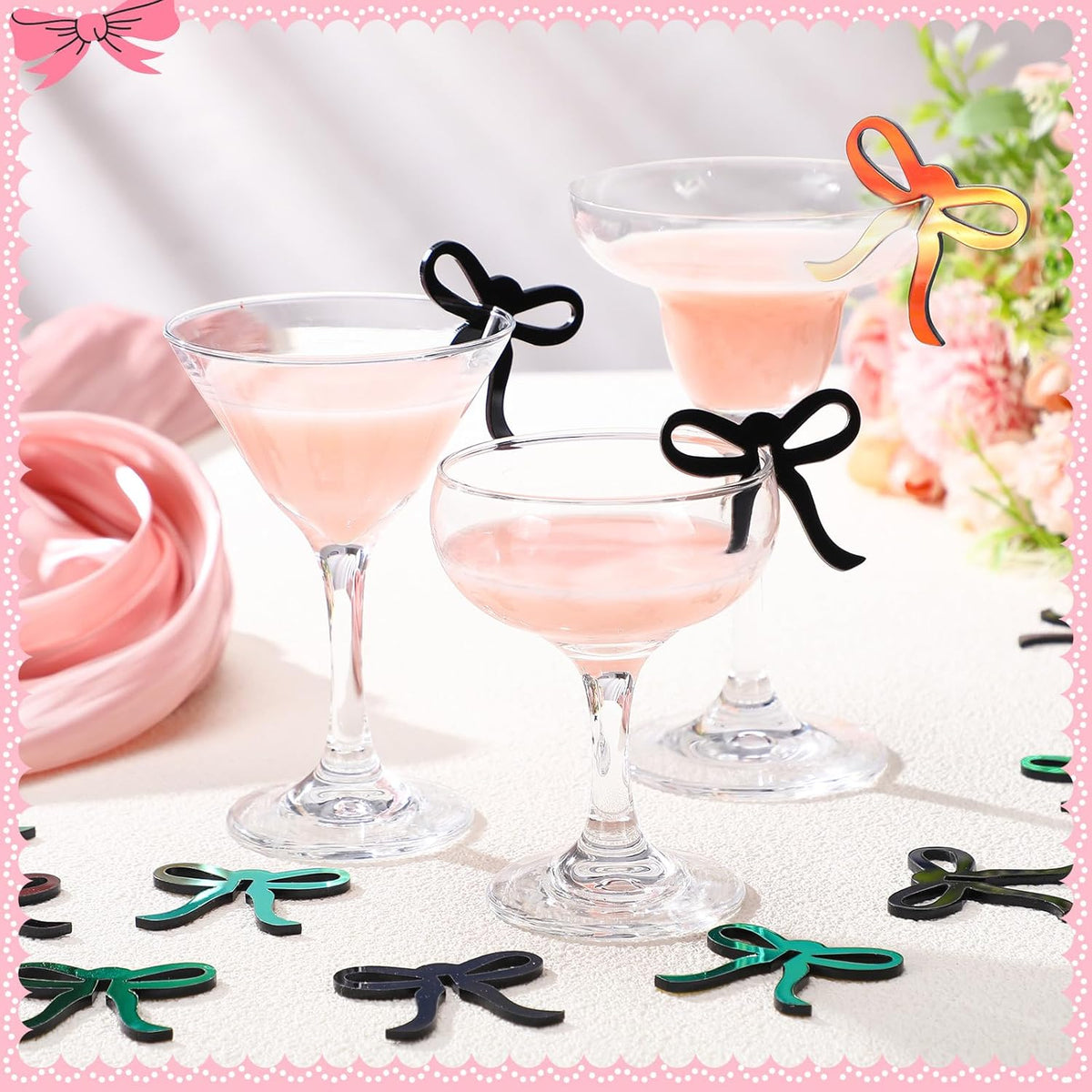 36 Pcs Bow Drink Markers Acrylic Drink Tags Bowknot Wine Glass Charms for Bachelorette Coquette