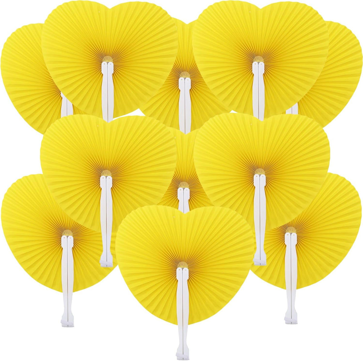 12 Packs Decorative Paper Folding Hand Fans Handheld,Yellow Heart Foldable Wedding Fans Chinese and