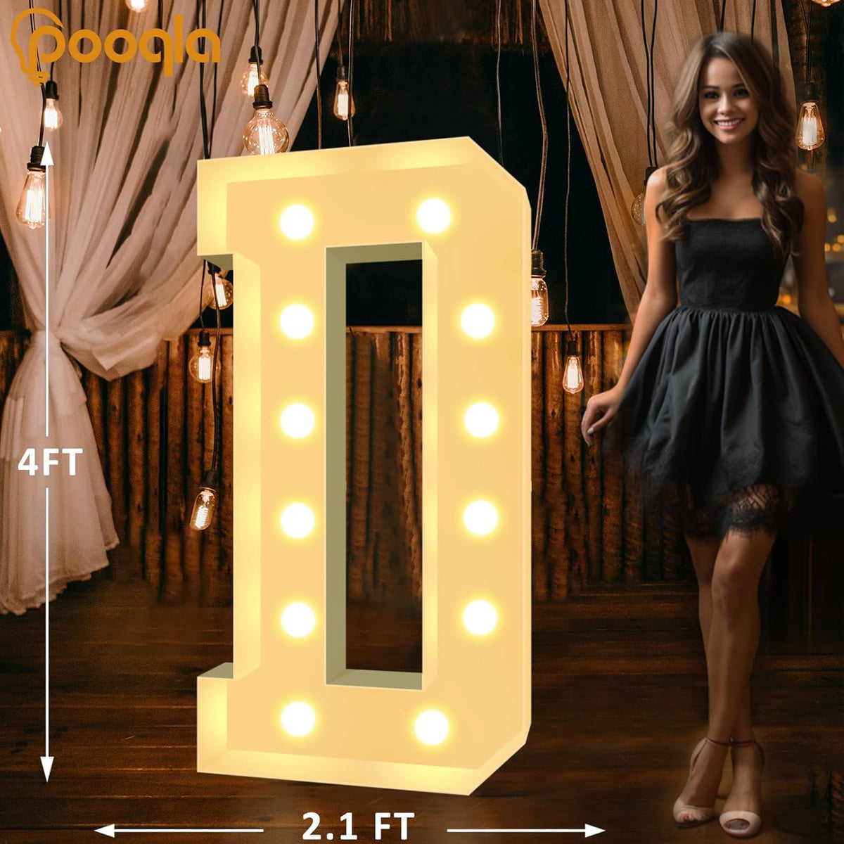 Pooqla 4 FT Marquee Light Up Letters, Cool White and Warm White Marquee Letter 4 Feet Tall, Giant