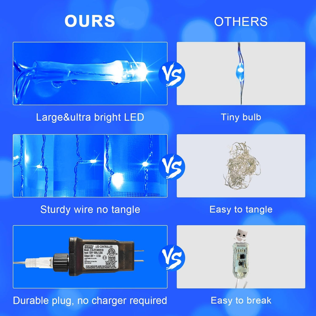 JMEXSUSS 300LED Christmas Curtain Lights, Blue Christmas Lights with Remote, Blue String Lights for
