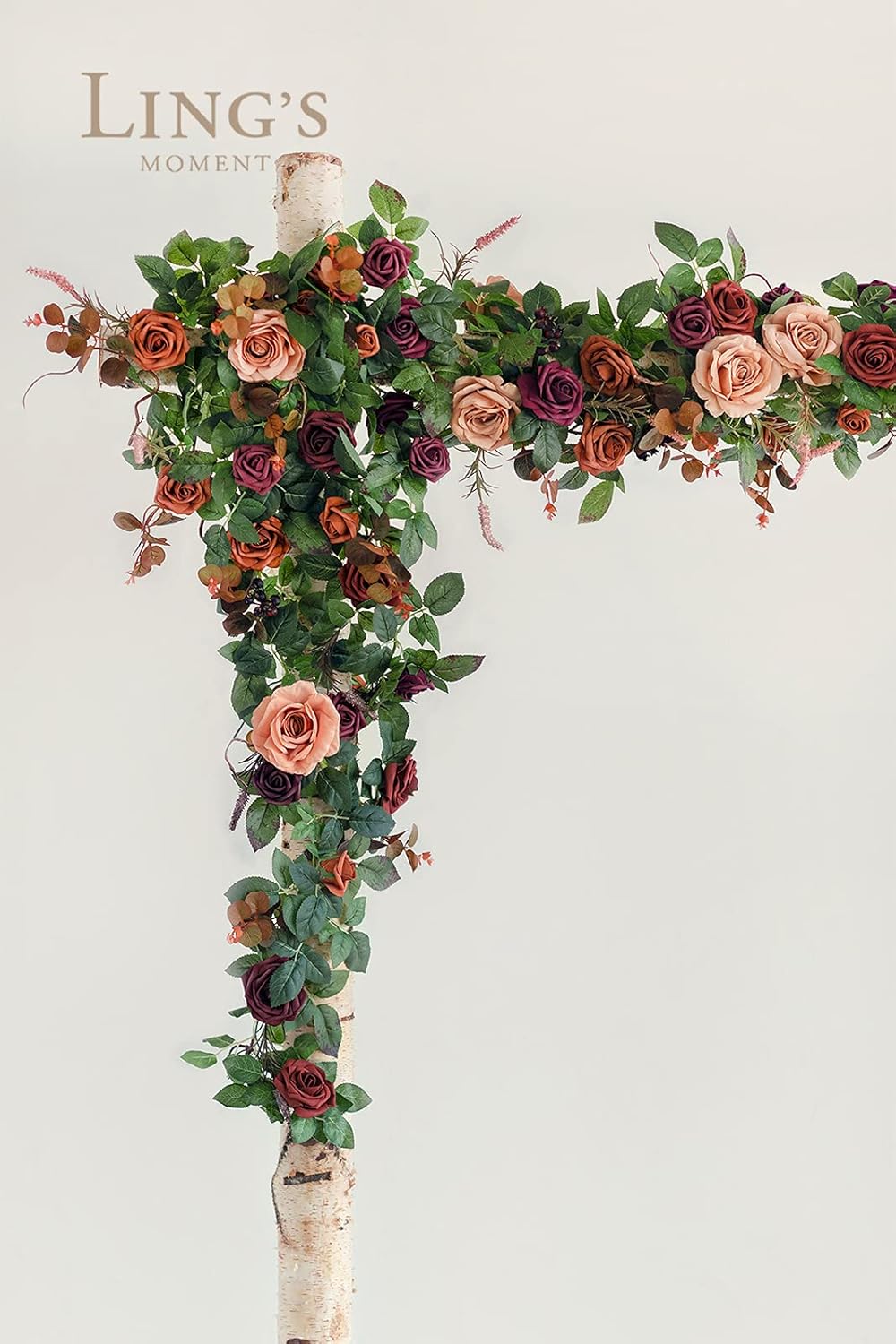 Ling's moment 5FT Terracotta Artificial Flower Garland Rose Eucalyptus Leaves Fall Floral Garland