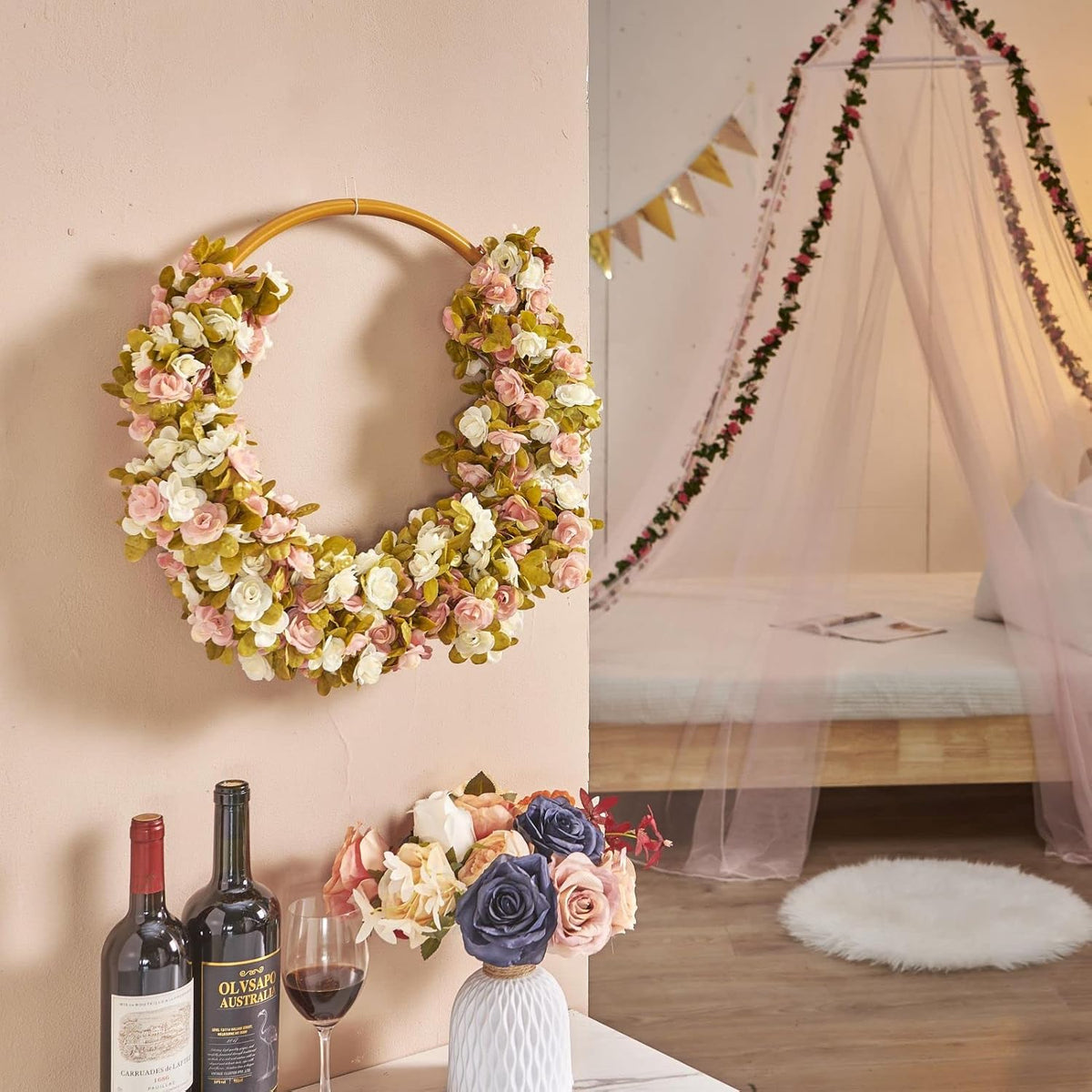 8 Pcs x 8.2 ft Flower Garland Artificial Rose Vine Flowers with Green Leaves Hanging Fake Roses