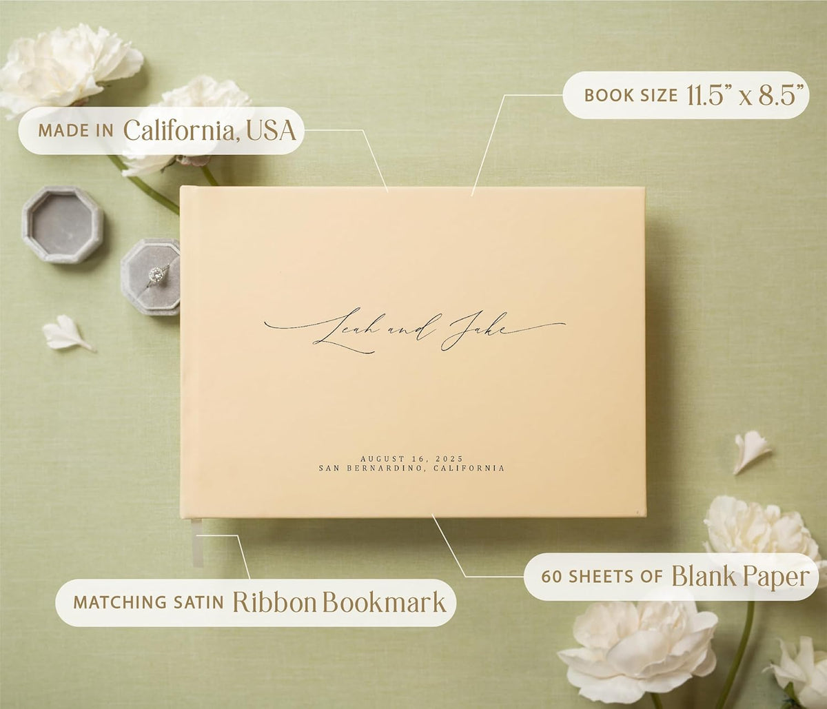 MUUJEE Personalized Guestbook in Butter - Premium Custom Modern Guest Book for Wedding Reception