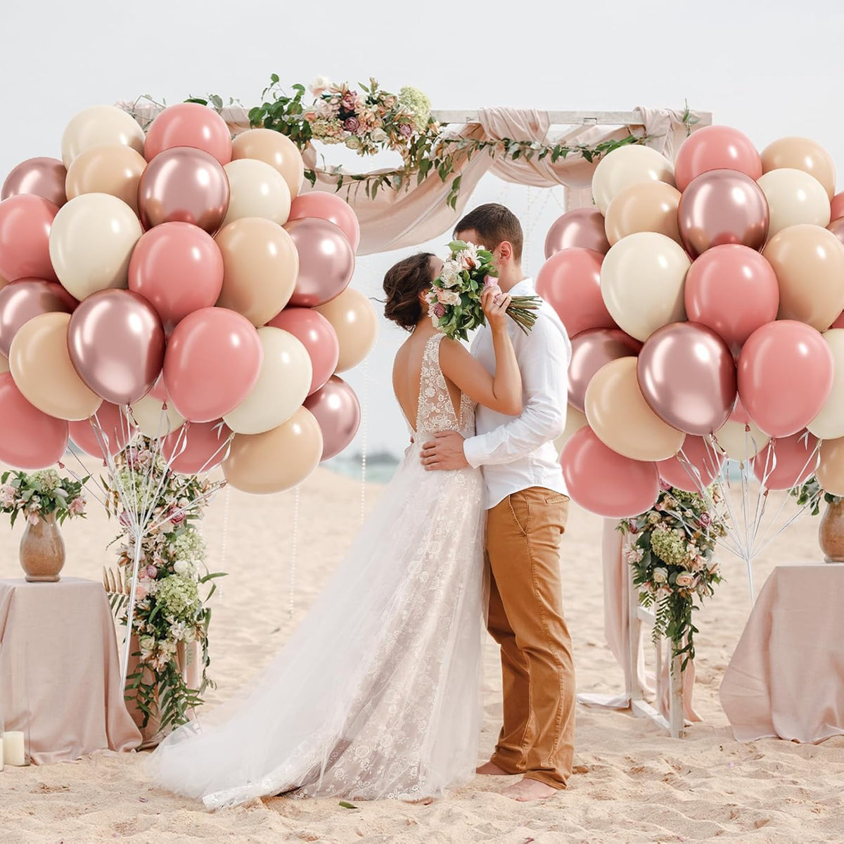 60pcs Dusty Pink Balloons, Blush Pink Dusty Rose Nude Ivory White Metallic Rose Gold Balloons for