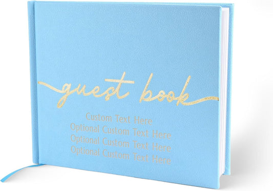 Promot Personalized Guestbook for Party (Baby Blue) - 110 Lined Pages in Wood-Free Vegan Leather