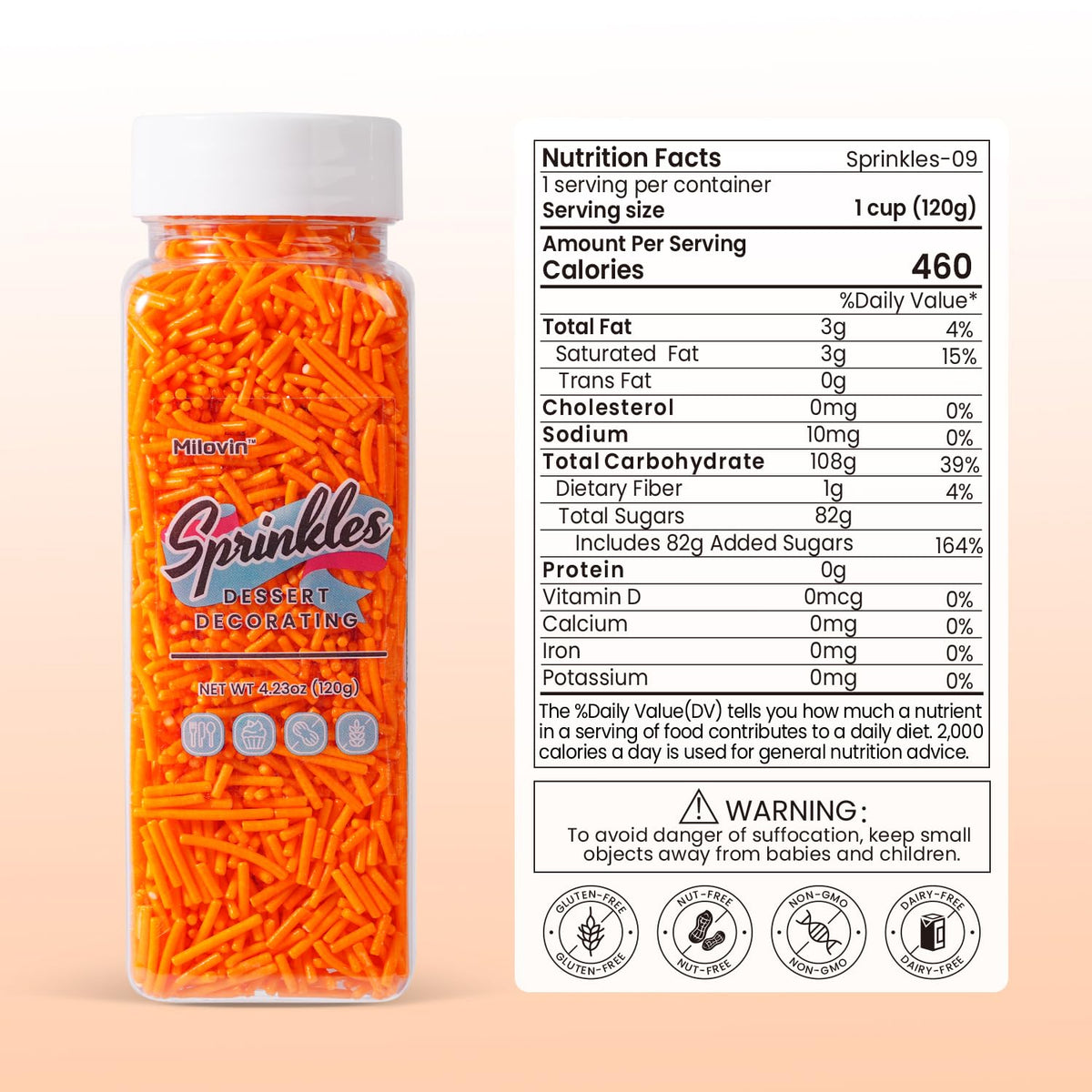 Edible Orange Sprinkles, Jimmies Sprinkle, Orange Sprinkles for Cupcakes, Cakes, Cookies, Macarons