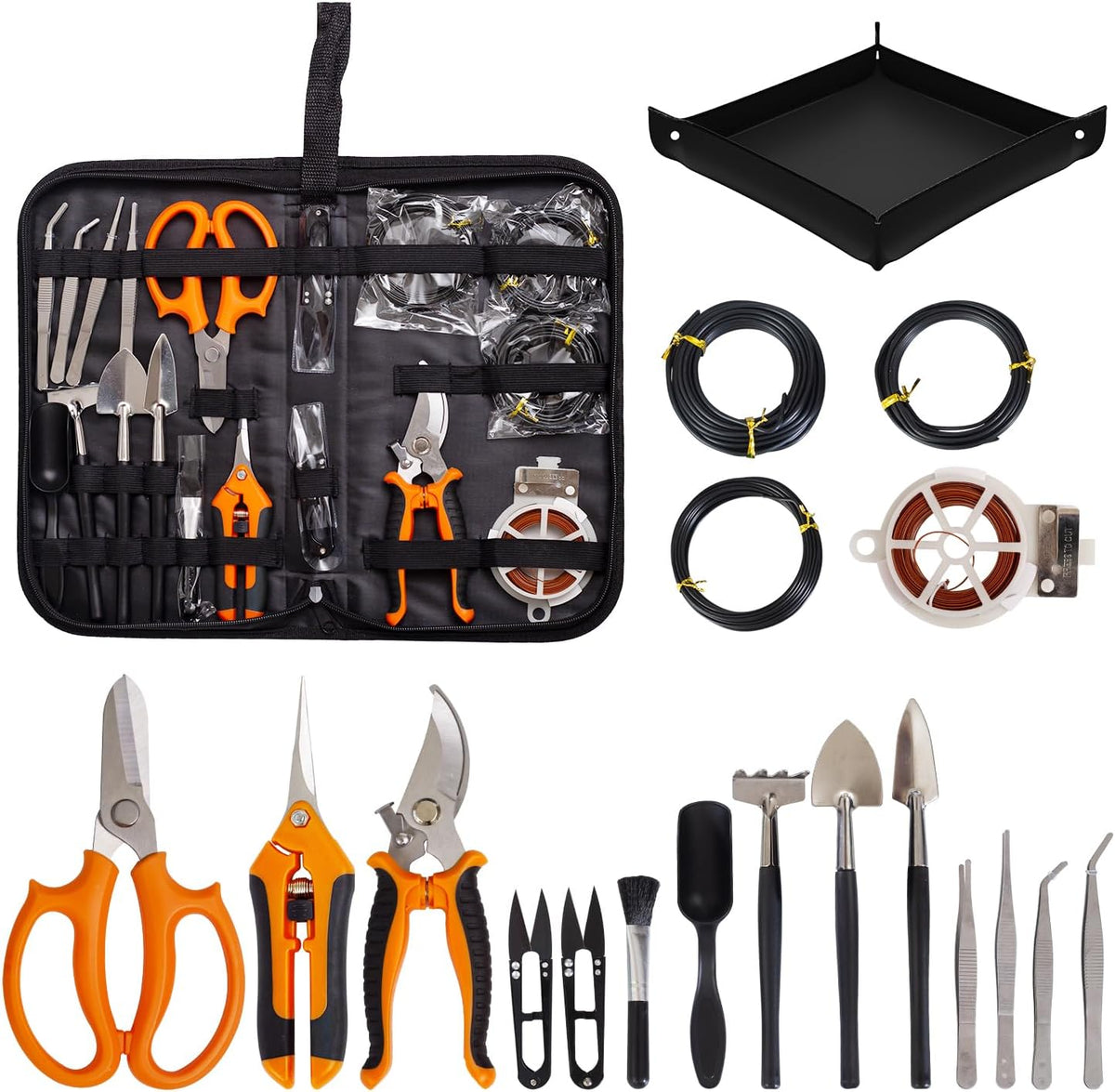 Bonsai Tools Kit 20 Pcs Garden Tools Set for Beginner, Includes Bonsai Wire Kit, Plant Mat, Pruning