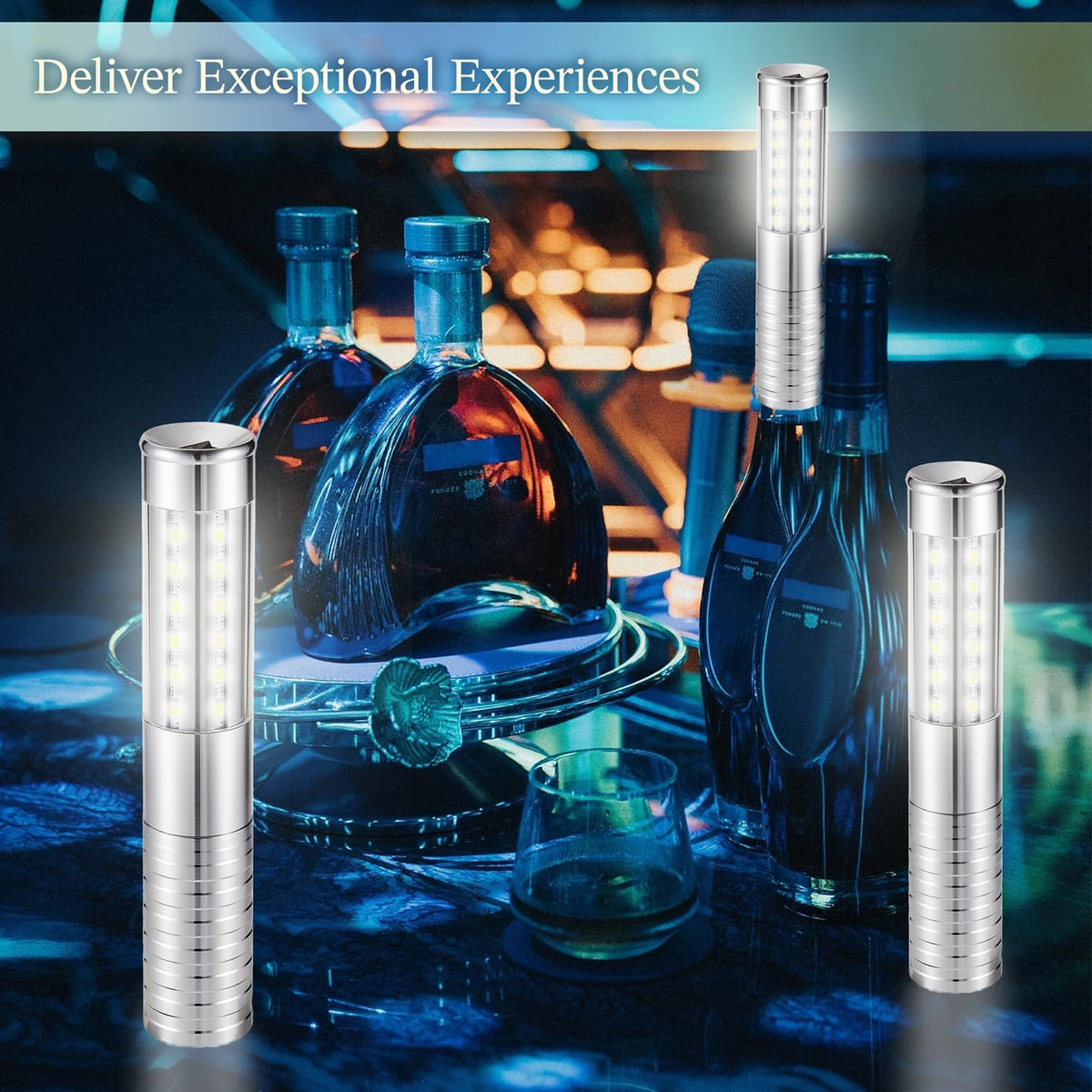 4 Packs Rechargeable LED Strobe Baton Lights Reusable Bottle Service Lights for Liquor Bottles