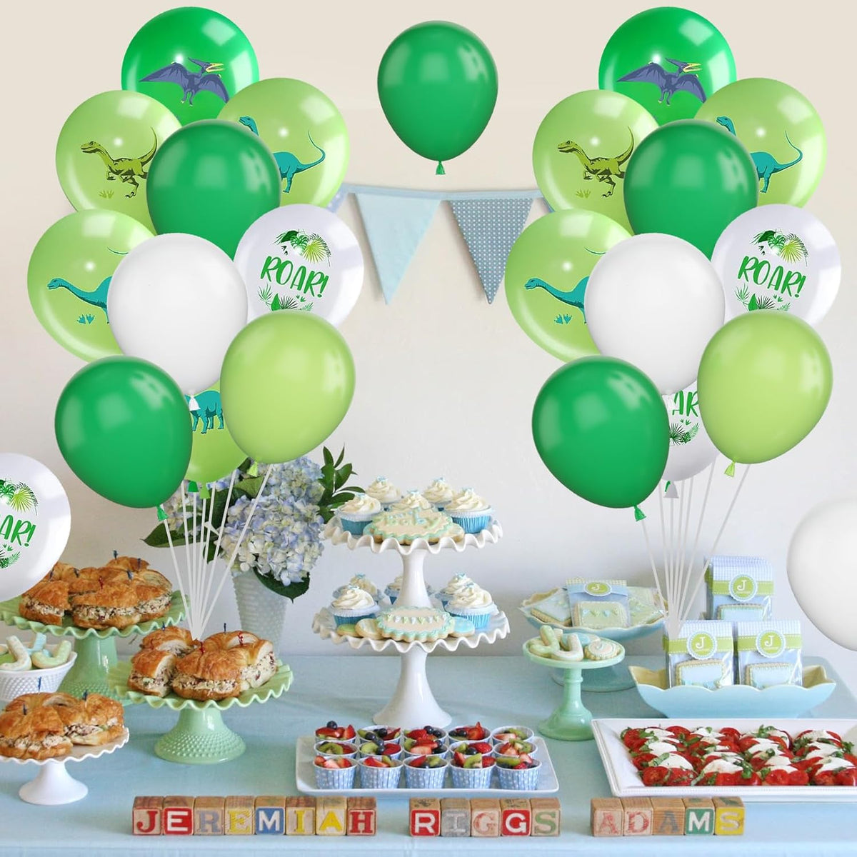 Dinosaur Balloons, 12 Inch Dino Printed Balloons Green White Lime Green Latex Balloons for Birthday