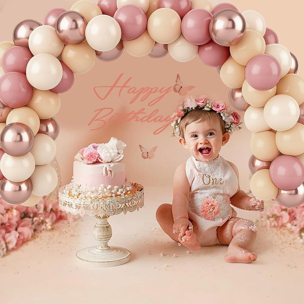 Patimate Retro Blush Pink Balloons Set, 50 pcs 12 inch Metallic Rose Gold Dusty Pink Pastel Orange