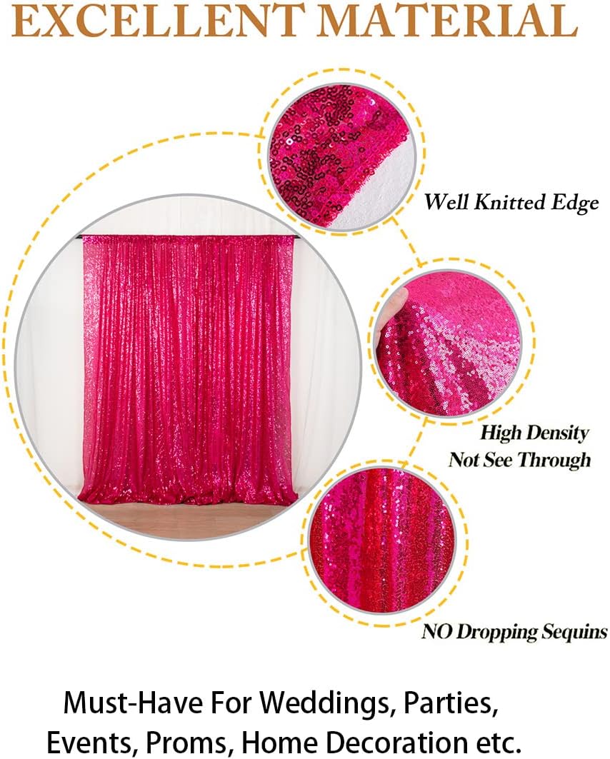 ShinyBeauty Hot Pink Sequin-Backdrop-Curtain 2Panels 5FTx10FT Glitter Wedding, Photography