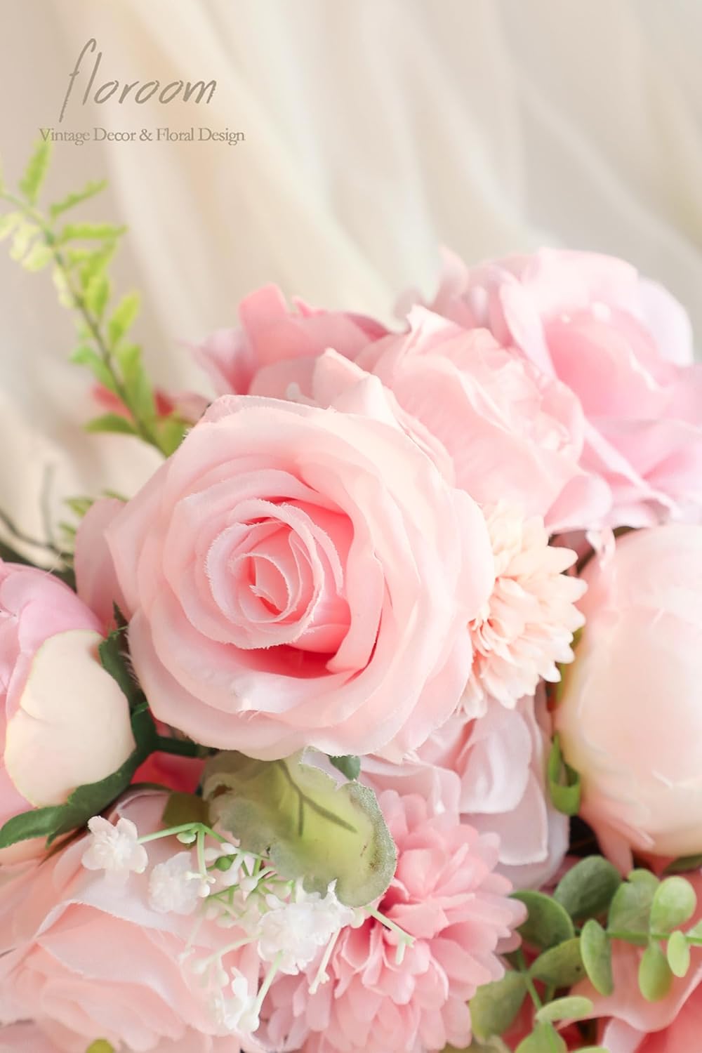 Floroom Blush Artificial Flowers Fake Roses Peonies Dahlia and Greenery Combo Box Set for DIY Pink