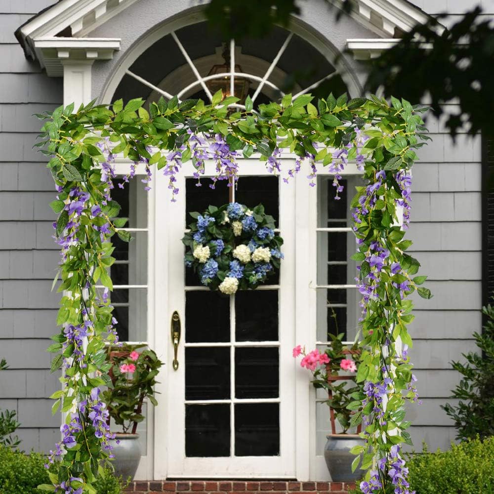 DearHouse 4Pcs 6.6Ft/Piece Artificial Flowers Silk Wisteria Garland Artificial Wisteria Vine Rattan