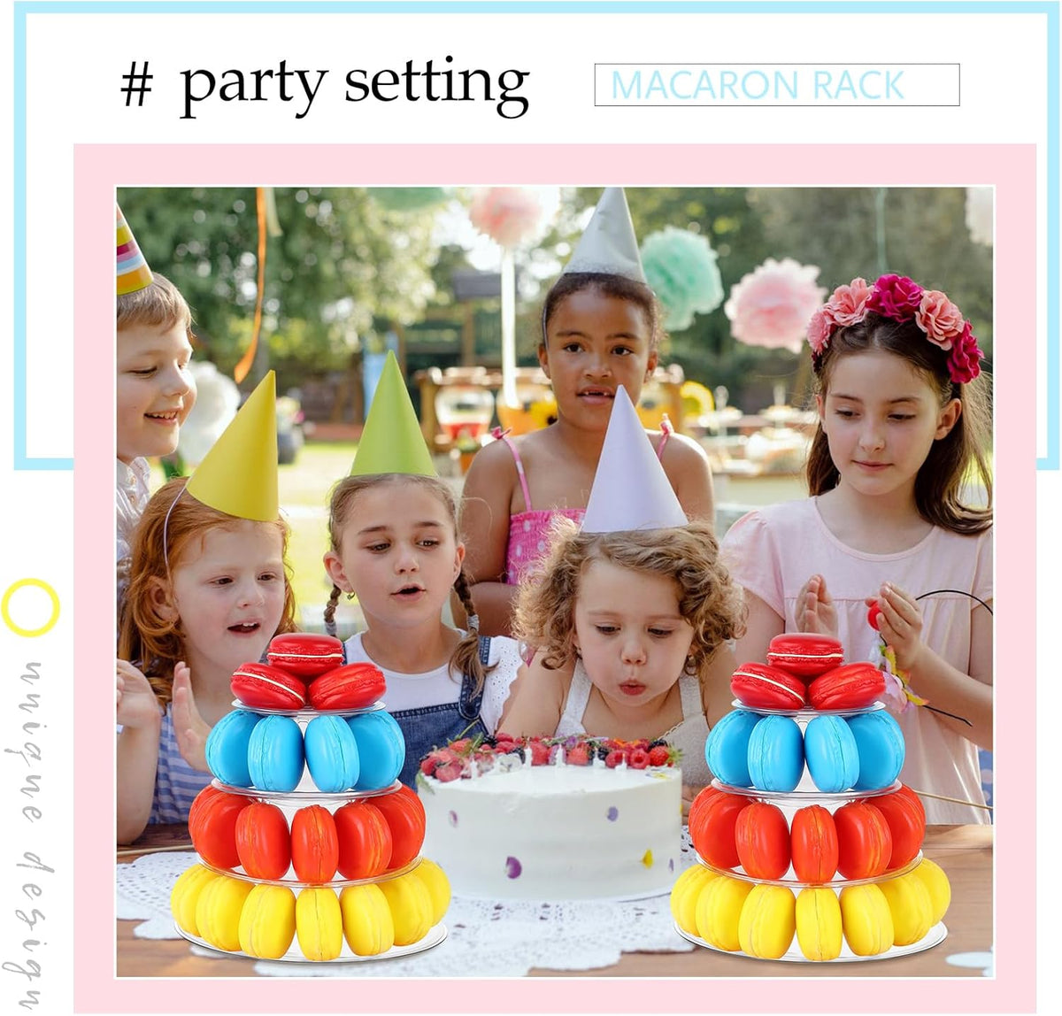 Juexica 4 Pcs Round Macaron Display Tower Stand 4 Tiers Plastic Cake Rack Macaron Wedding Cupcake