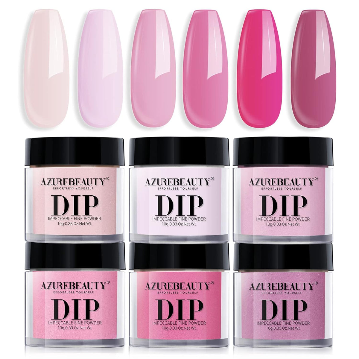 AZUREBEAUTY Pink Dip Powder Nail Set, 6 Colors Light Hot Pink Cherry Blossom Shades Dipping Powder