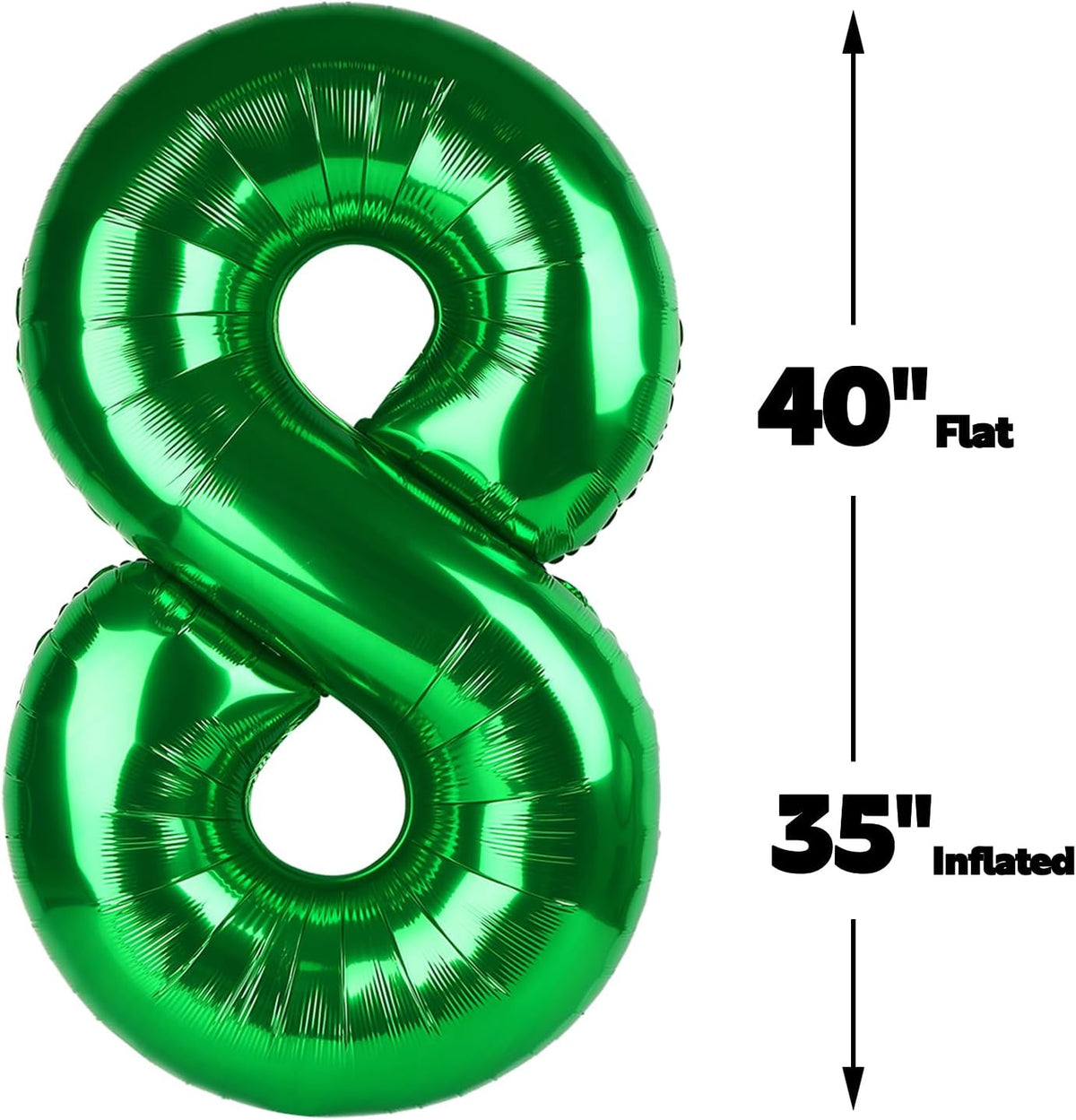 Green Foil Number 8 Balloon 40 Inch, Helium Mylar Eight Number 8 18 28 38 48 58 80 88 Birthday