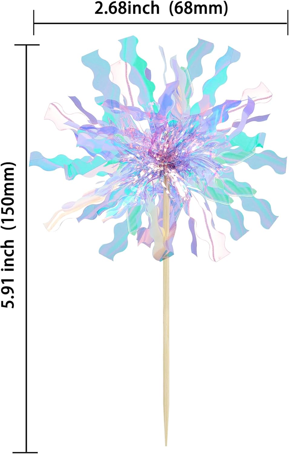 Gyufise 20Pcs Foil Firework Cupcake Toppers Happy Birthday Cake Toppers Sparkle Tinsel Flower Drink