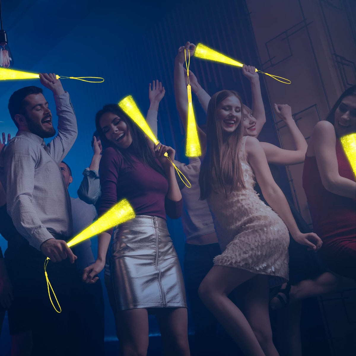 48 PCS Yellow Glow Fiber Wands Sticks LED Light Wands 3 Modes Flashing Fiber Optic Light Rod Bulk